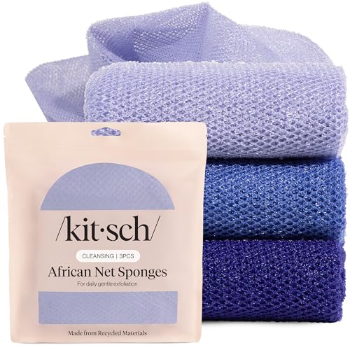 Kitsch African Net Sponge – Exfoliating Body Scrubber for Cleansing & Gentle Daily Exfoliation – Stretchable Bath Sponge for Hard-to-Reach Areas, Long-Lasting Shower Essential - Ocean Blue, 3 Pcs - color: Ocean Blue
