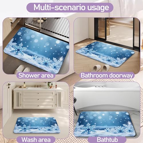 Snowflakes Winter Bathroom Rugs, Fast-Absorbing Bath Mat, Quick-Dry Non-Slip Thin Rug for Bathroom Floor Kitchen 17"x30" - color: Snowflakes Winter