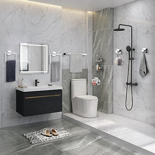 TQKAG 6-Piece Bathroom Towel Bar Sets Polished Chrome 23.6 inch Towel Bar Stainless Steel Towel Ring Coat Hook and Toilet Paper Holder Bathroom Hardware Set Wall Mounted Bathroom Accessories Kit - color: Polished Chrome, size: 6-Pieces Set-A