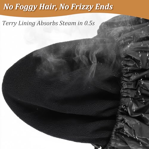 2-Pack Waterproof Shower Cap with 2 Hair Protection Bonnets - 13.4" Adjustable Terry Lined Bath Cap for Long Hair, Braids, Locs, Men & Women, Reusable Polyester Double Layer