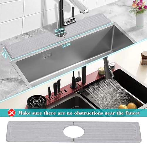 Stone Faucet Mat for Kitchen Sink, 15.7" Diatomite Drying Stone Mat Sink Protector Super Absorbent, Kitchen Sink Splash Guard, Sink Stone Quick Dry Around Faucet for Kitchen Bathroom Counter - size: 15.7" x 3.9"