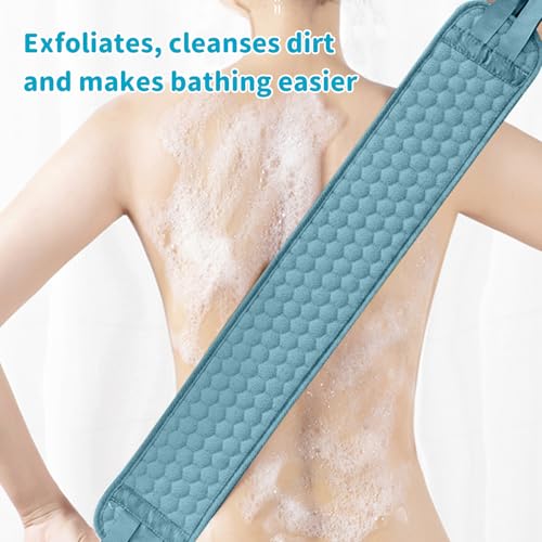 3 PCS Exfoliating Back Scrubber Strap Double Sided Bath Sponges Washer for Shower Deep Clean Towel, Blue - color: Blue