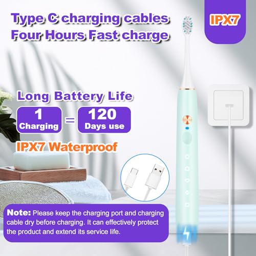Whitening Electric Toothbrush for Adults, Rechargeable Toothbrush with 8 Brush Heads & Travel Case, 5 Modes & Smart Timer, 45000VPM Deep Clean, IPX7,One Fast Charge Last 120 Days - Blue - color: Blue