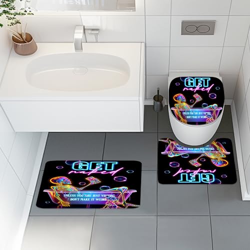 4 PCS Funny Skeleton Skull 72Wx72H Shower Curtain Set Halloween Bathroom Set Neon Goth Spooky Cool Unique Bath Rug Toilet Lid Cover U Shape Mat Accessories Bathroom Decor with 12 Hooks - color: A 01skeleton, size: 72"W x 72"L (Pack of 4)