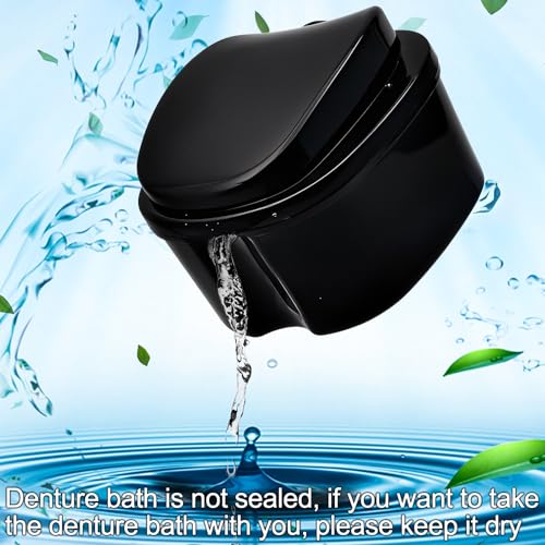 Keedolla 2 Pack Denture Soaking Cup Retainer Cleaner Case, False Teeth Container Denture Holder Box Case for Clear Braces, Mouth Guard, Night Guard - Black & Dark Blue - color: Black & Dark Blue