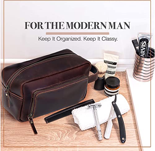 Men's Toiletry Bag Leather Travel Toiletry Bag Dopp Kit for Men Shaving Bag for Travel Accessories 101 YEAR QUALITY REPLACEMENT WARRENTY - color: Dark Chocolate Brown