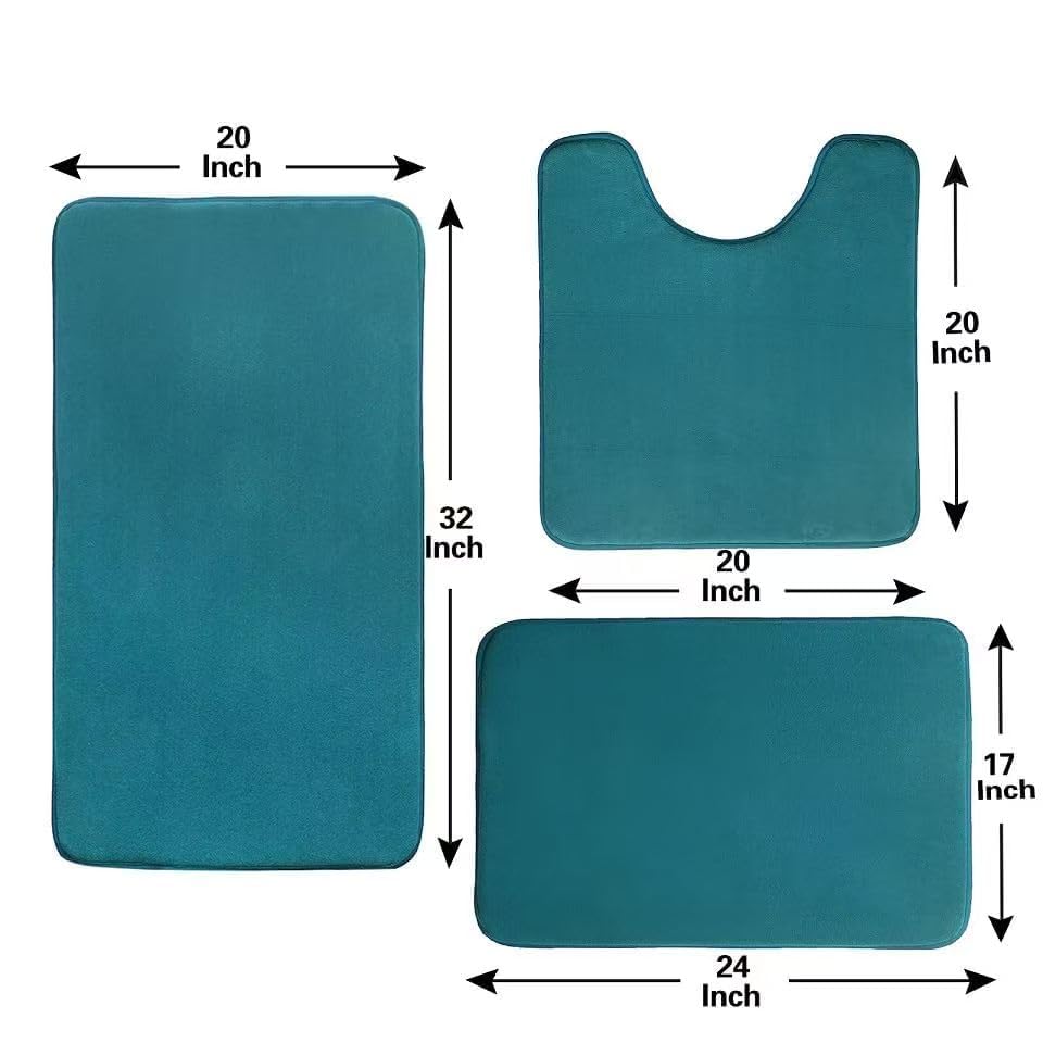 Madeals Memory Foam Runner Bathroom Rug Sets 5 Piece Ultra Absorbent Long Bath Mat for Bathroom - Non-Slip 5 Piece Bathroom Mat Set Teal - color: Teal Blue, size: L-20"x 46"/20"x 32"/17"x 24"/Contour/Lid Cover