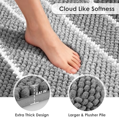 ArtyCozy Chenille Bathroom Rugs 3 Pieces, Extra Thick Absorbent Non Slip Bath Mats with U-Shaped Toilet Rug, Soft Plush Bath Floor Mat Machine Washable, Grey, 17"x24" Plus 20"x32" Plus 20"x24" - color: Grey, size: 17" × 24" + 20" × 32" + 20" × 24"