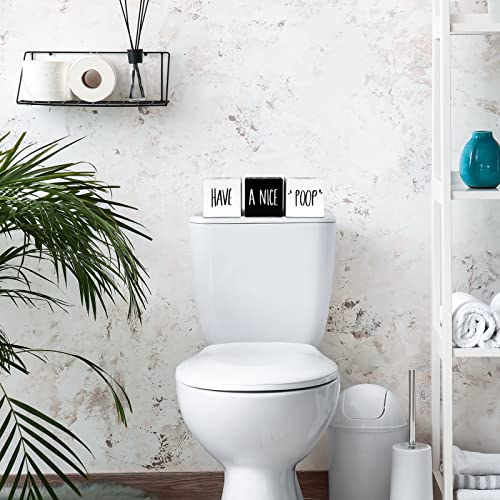 Farmhouse Set of 3 Rustic Wooden Bathroom Shelf Decor with Unique Sayings - Cute Black and White Bathroom Decor for Guest Restroom Home Decoration