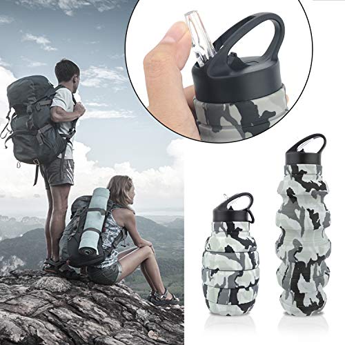 QiCheng&LYS Collapsible Water Bottle – Reuseable BPA Free Silicone Travel Water Bottle Collapsible Very Suitable for Sport Hiking, Camping and Outdoortravel -19.5oz/580ML（Camouflage light grey） - color: Camouflage