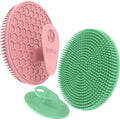 Silicone Body and Face Scrubber Set 3 Pack, BEAUTAIL Shower Bath Scrubber, Gentle Exfoliating Brush for Women Men Baby Sensitive Skin, More Hygienic Than Traditional Loofah, Long Lasting, Pink+Green - color: Pink+green