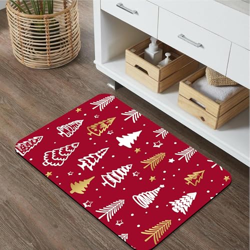 Identiy Christmas Bath Mat, Red Christmas Trees Bathroom Rug, Soft Super Absorbent Machine Washable Quick Dry and Non-Slip Bathtub Mat for Tub Shower Bathroom Floor 17"x29.5" - color: Red Christmas Trees