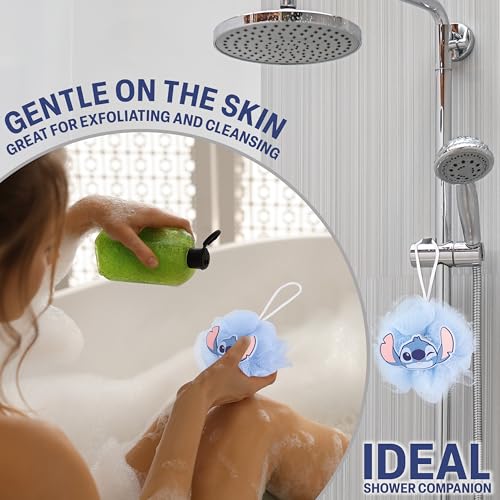 Disney Stitch Shower Accessories Set and Clear Toiletry Bag with Shower Cap Headband Bath Sponge for Bath Spa, Gifts for Girls, Teens, Women (Blue Stitch) - color: Blue Stitch, style: Stitch
