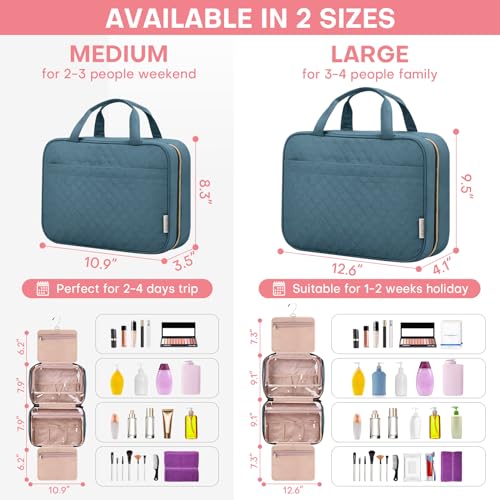 HXLGMD Travel Size Toiletry Bag for Women, Portable Cosmetic Bag with Hanging Hook, Travel Essentials Water-resistant Makeup Organizer for Accessories, Shampoo, Full-size Container, Toiletries - color: Lake Blue, size: Medium