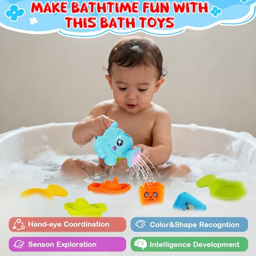 Baby Bath Toys for Kids Ages 1-3, 16 PCS Mold Free Bath Toys for Toddlers with Floating Boats,Watering Can,Water Cup Set& Bath Spoons, Bathtub Water Pool Toys for Babies and Toddlers - size: #2