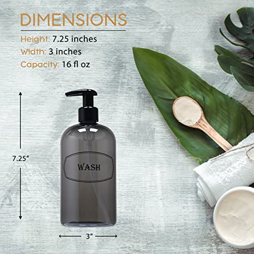 16 oz Plastic Shampoo Conditioner Wash Pump Dispensers (Gray) | lotion pumps, refillable, reusable, high-viscosity, bottle set, shower bottles - color: Gray