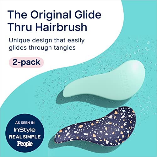 Crave Naturals Glide Thru Detangling Hair Brushes for Women - Detangler Brush for Curly or Straight, Wet or Dry Hair - Gentle on Tangles Comb - 7.5x3-Inch, Turquoise and Terrazzo (Pack of 2) - color: Navy Terrazzo & Turquoise, size: 2 Pack (Regular)