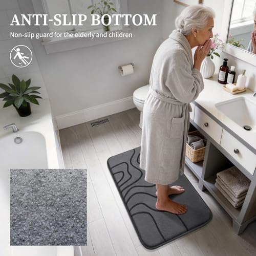 YIHOUSE Memory Foam Bathroom Rugs Sets 2 Piece - Extra Thick Ultra Soft Absorbent Bath Mat Set, Non-Slip Machine Washable Bath Rugs for Bathroom, Tub & Shower, Home Decor (17"x24"+20"x46", Dark Grey) - color: Dark Grey, size: 1'5" x 3'10" (17"x24"+20"x46"
