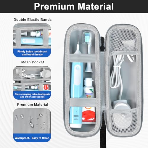 Toothbrush Travel Case for Oral-B/Oral-B Pro 1000 1500 5000 7000 7500 6000 9600/ Phlips Sonicare 4100 5100 1100 6100 5300 Electric Toothbrush, Portable Hard Protective Storage Bag (Black) - color: Black