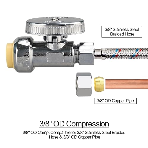 Brass Straight Stop Valve, 1/2" PTC Input, 3/8" OD Compression Output | for Kitchen, Faucet, Toilet Valves - size: 1×Straight