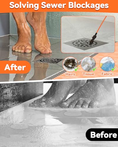 32 Inch Anti-Break Metal Snake Drain Hair Removal Tool (6PCS) | Nylon Coating Sink Snake, Drain Cleaner Hair Catcher Remover for Shower, Bathroom Sink Tub - color: Orange-32inch