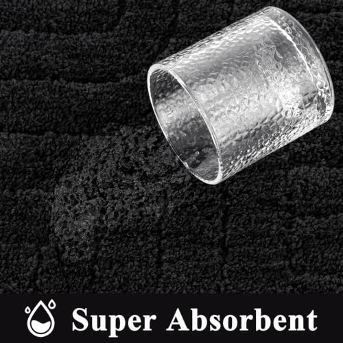 Vaukki Bathroom Rugs Sets 3 Piece, Black Washable Non Slip Soft Bath Mats for Shower and Tub, Plush Absorbent Microfiber Toilet Rug U Shaped, 32x20+26x18+24x20 Inch - color: Black, size: 18''x26''+20''x32''+20''x24''