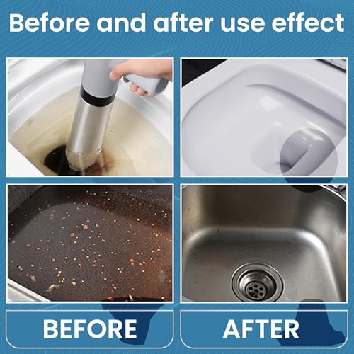 High-Pressure Toilet Plunger with Pressure Gauge, Manual Air Drain Blaster with 4 Attachments, 2 Hair Clog Removers and Reusable Gloves, Unclogs Toilet Shower Bathroom Drains
