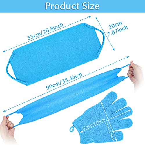 Anezus Exfoliating Back Scrubber Bath Gloves Set, Exfoliating Shower Towel with Shower Gloves for Body Scrub, Back Cleaner Wash Gloves to Remove Dead Skin (Blue) - color: Blue