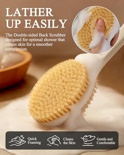 Shower Brush for Massage Dry Brushing: Back Scrubber for Shower with 18.1 in Anti Slip Long Handle - Bath Body Brush for Lymphatic Drainage Exfoliator Improving Skin Health for Women Men Elderly Black - size: Long Handle 18.1 in-Black