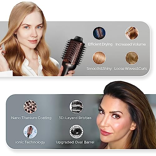 TYMO Hair Dryer Brush Blow Dryer Brush in One, 4 in 1 Ionic Hairdryer and Styler Volumizer with Oval Titanium Barrel, Hot Air Straightener for Smooth Frizz-Free Blowout, Gold, 2.85 Inch - color: Gold, size: 2.85 Inch