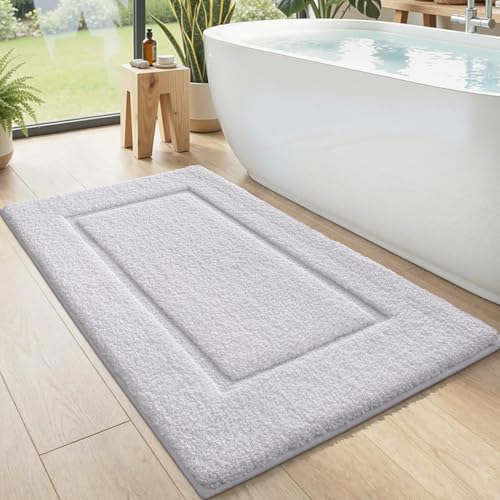 DEXI Bathroom Rugs 43x24, Washable Non Slip Bath Mats for Shower Floor, Absorbent Quick Dry Bathmat with Rubber Backing, Ultra Soft Plush Carpet for Tub, White - color: White, size: 43" X 24" (Rectangular)