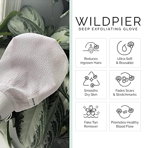 Wildpier Beauty Exfoliating Glove 2 Pack Mitt Body Scrub for Bath Shower Spa Hand Exfoliator Gloves, Dead Skin Cell Remover, Plant Based Deep Exfoliation Scrubber, White - style: White (2 Pack)