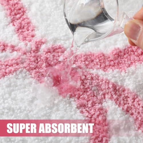 HunnmingRe Pink Bow Bathroom Rug Bow Toilet Rugs 24 x 20 Inches U Shaped Luxury Scalloped Bathroom Decor Non Slip Cute Microfiber Soft Plush Bath Mat Coquette Stuff for Toilet Back to School Shower - color: Pink, size: 24 x 20 Inches