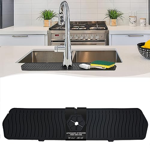 Kitchen Faucet Sink Splash Guard, 24" x 5.6'' Upgrade Silicone Faucet Water Catcher Mat, Sink Draining Pad Behind Faucet, Rubber Drying Mat for Countertop, Bathroom, Farmhouse, RV (Black) - color: Black, size: 1 Pack