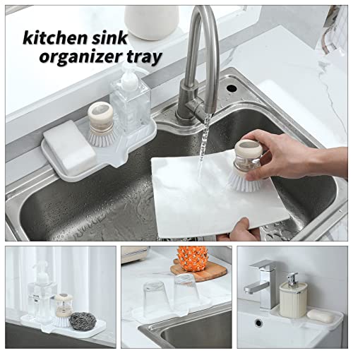 MicoYang Silicone Soap Dish with Drain Spout — Self-Draining Sink Organizer Tray for Bathroom & Kitchen, Sponges, Dispensers & Soap Holder, Non-Slip & Dishwasher Safe, White (Medium, 9.6"×5.3") - color: White, size: M(9.6"×5.3")