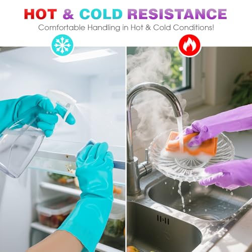 Elgood Reusable Dishwashing Cleaning Gloves with Latex free, Cotton lining,Kitchen Gloves 2 Pairs,Purple+blue Medium - color: Purple+blue, size: Medium (Pack of 2)