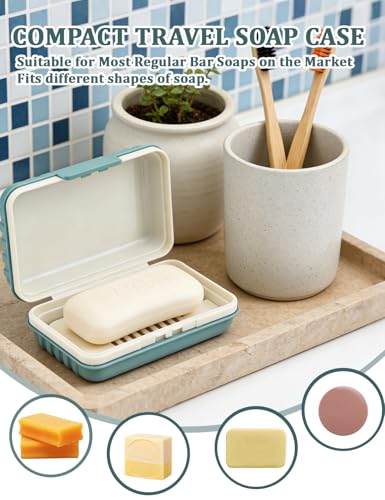 WUECO Travel Bar Soap Dish Holder for Shower, Soap Case with Lid, Portable Soap Box with Drainage Tray for Bathroom, Gym, Hiking, Outdoor, Camping Essentials
