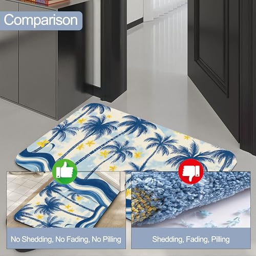 Bathroom Floor Mat,Blue Coconut Tree Bathroom Rugs,Quick Dry Watercolor Yellow Flower Diatomaceous Bath Mat,Non Slip Super Absorbent Soft Floor Mat for Home Kitchen Dorm Patio 17 X 29.5 Inch - color: Blue Coconut Tree