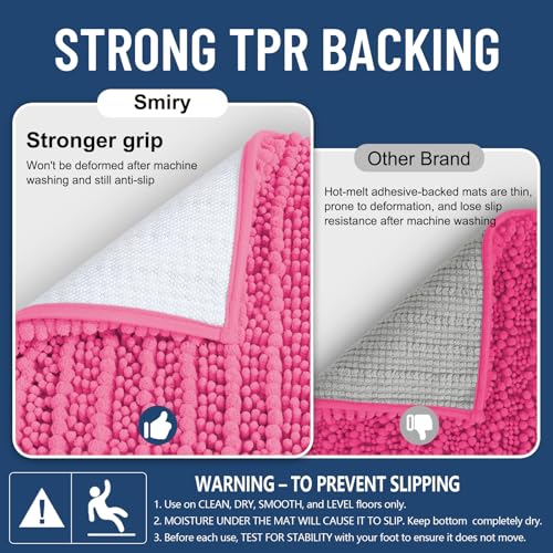 Smiry Bathroom Toilet Rugs U Shaped 24x20, Extra Soft Absorbent Non Slip Rubber Backing Chenille Contour Bath Rugs for Toilet, Machine Washable Contoured Bath Mats, Hot Pink - color: Hot Pink, size: 24'' X 20''