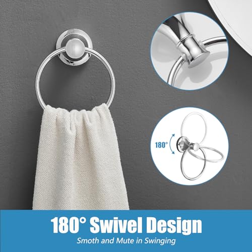 RUMOSE Toilet Paper Holder and Hand Towel Ring Polished Chrome Wall Mount Bathroom Hardware Accessories 2 PCS Set Flexible Pivoting Toilet Tissue Roll Holder and Towel Hanger, Stainless Steel - color: Polished Chrome