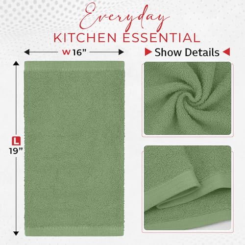 RIVERSIDE Bar Mop Towels Pack of 12, 16x19 Inches, 100% Ring Spun Cotton Terry Cloth Kitchen Towel, Highly Absorbent & Reusable Multipurpose Cleaning Rags for Bathroom, Hotel, Restaurant, Sage Green - color: Sage Green, size: Bar Mop (PK 12)