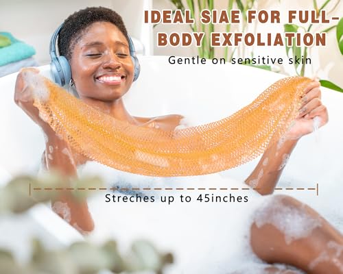 2 Pack African Net Sponge Exfoliating Body Scrubber Bath Sponge for Daily Use (Yellow + Dark Green) - color: Yellow + Dark Green