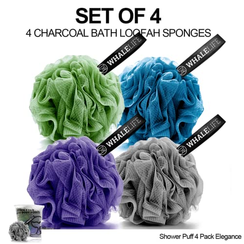 Loofah Sponge Bath Sponge for Women Men 4 Pack (Gray Blue Green Purple) - style: Gray Blue Green Purple