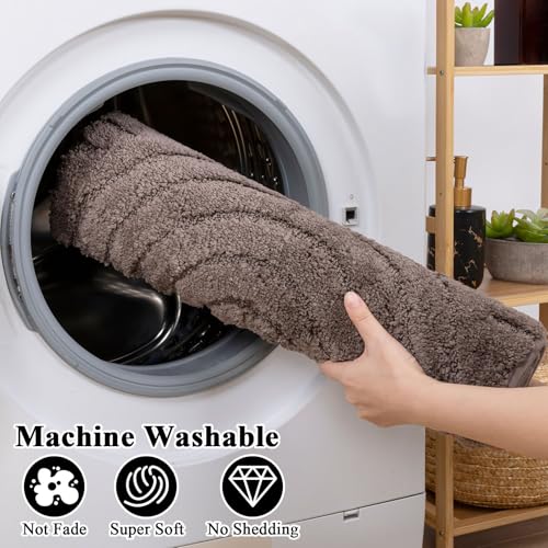 SHACOS Bathroom Rugs Sets 5 Piece Ultra Soft Absorbent Microfiber | Bath Mat with Bath Runner, U Shape Contour Rug, Toilet Lid Cover, Non Slip Machine Washable Carpet for Bedroom, Coffee - color: Coffee