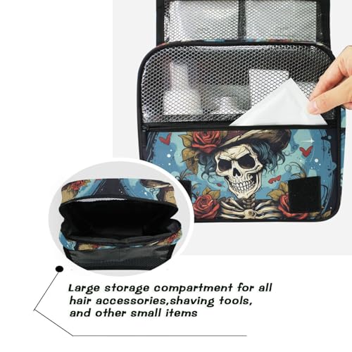 MNSRUU Hanging Toiletry Bag Gothic Skull Rose Travel Makeup bag for Toiletries Portable Travel Toiletry Organizer Cosmetic Bags with Hanging Hook - color: Skull I 4103