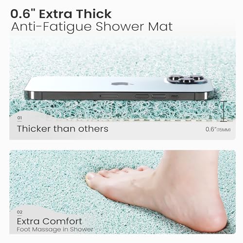 0.6" Extra Thick Non Slip Shower Mat, PVC Loofah Shower Mat with Drain, Quick Drying Bath Mat for Inside Shower, Bathtub Mats Foot Scrubber for Elderly, Bathroom, Kitchen, Wet Areas, 27x16 Inches - color: Blue, size: 27" x 16" (Rectangular)