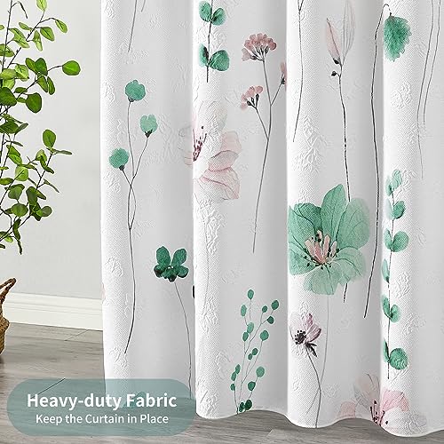 QiyI Watercolor Floral Shower Curtain, 3D Embossed Butterflies Sage Green Flower Bathroom Curtain, Minimalist White Cloth Bath Curtains, Waterproof Fabric Textured Shower Curtain Set with Hooks, 72x72 - color: Sage Green, size: 72"W x 72"L (Pack of 1)