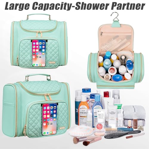 Tealari Large Toiletry Bag for Women Men,Bathroom Bag,Water Resistant Shower Bag,Makeup Bag,Toiletry Bags for Traveling,Hanging Toiletry Bag with Transparent Waterproof Phone Pocket - color: Green