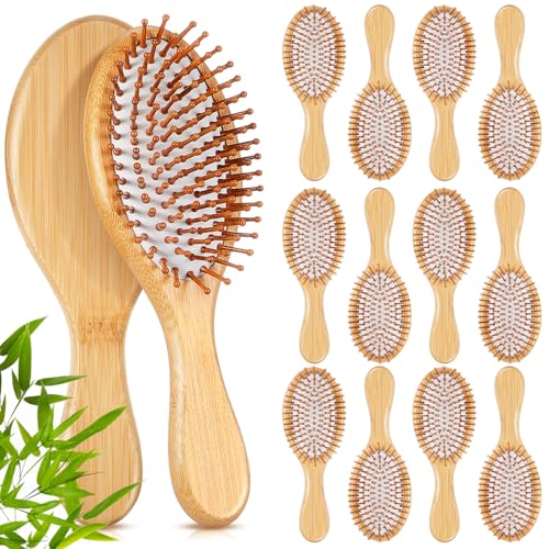 Weysat 12 Pcs Bamboo Hair Brushes Bulk, Wooden Paddle Detangling Brush, Scalp Massage and Anti-Static Hairbrushes, DIY Engraving Gifts for Women, Men, Party and Wedding (White) - color: White