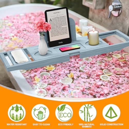 Premium Bathtub Caddy Tray - Bath Tray - Bath Tub Tray Table for Bathtub - Bath Caddy Tray for Bathtub, Expandable Size, Fits Most Bath Tubs - color: Premium Gray